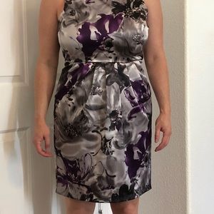 Size 10 Purple and Silver Floral Cocktail Dress